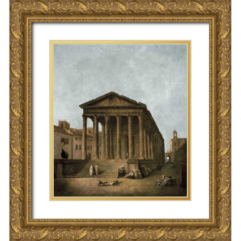 Temple of Augustus in Nimes, 1783 Gold Ornate Wood Framed Art Print with Double Matting by Robert, Hubert