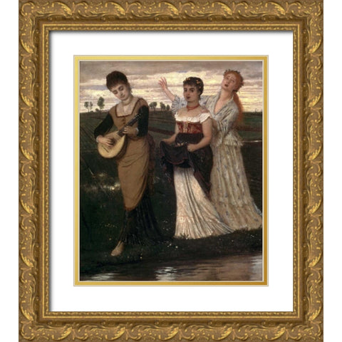 Music in the Fields Gold Ornate Wood Framed Art Print with Double Matting by Bocklin, Arnold