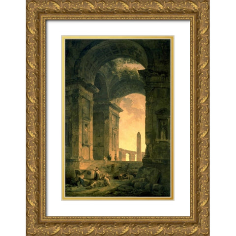 The Landscape with Obelisk Gold Ornate Wood Framed Art Print with Double Matting by Robert, Hubert