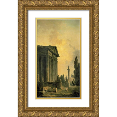 Temple Ruins Gold Ornate Wood Framed Art Print with Double Matting by Robert, Hubert