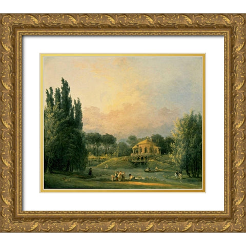 Italian Tempietto in a Park Gold Ornate Wood Framed Art Print with Double Matting by Robert, Hubert