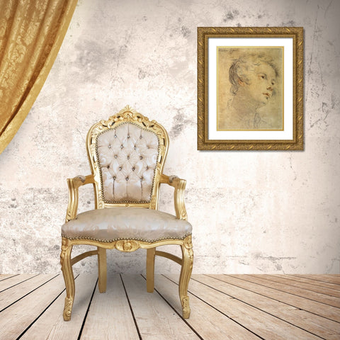 Head of a Youth Gold Ornate Wood Framed Art Print with Double Matting by Rosselli, Matteo