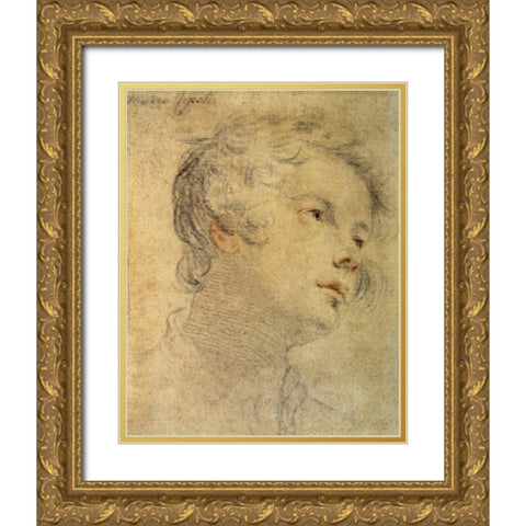 Head of a Youth Gold Ornate Wood Framed Art Print with Double Matting by Rosselli, Matteo