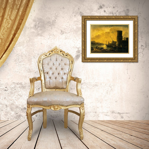 Bay at Sunset, 1549 Gold Ornate Wood Framed Art Print with Double Matting by Rosa, Salvator