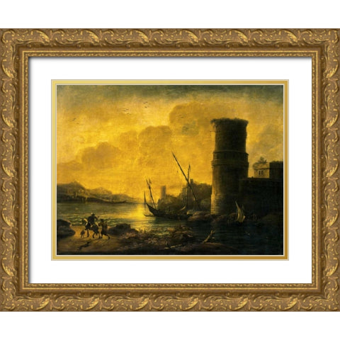 Bay at Sunset, 1549 Gold Ornate Wood Framed Art Print with Double Matting by Rosa, Salvator