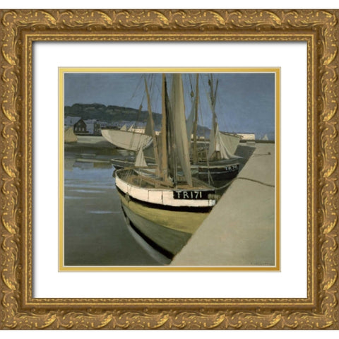 Sailboats in the Bay of Tregastel Gold Ornate Wood Framed Art Print with Double Matting by Vallotton, Felix