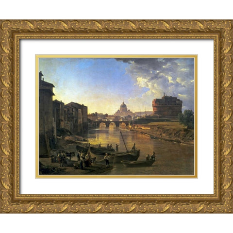 New Rome, Castel SantAngelo, 1823 Gold Ornate Wood Framed Art Print with Double Matting by Shchedrin, Silvester F.