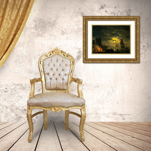 Gold Ornate Wood Framed Art Print with Double Matting by Vernet, Claude Joseph