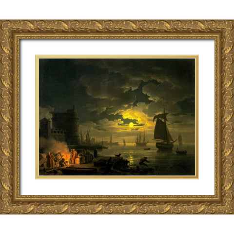 Gold Ornate Wood Framed Art Print with Double Matting by Vernet, Claude Joseph