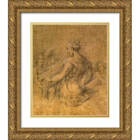 Lady with Angels Gold Ornate Wood Framed Art Print with Double Matting by Parmigianino