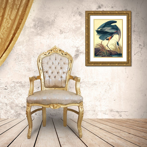 Great Blue Heron Gold Ornate Wood Framed Art Print with Double Matting by Audubon, John James