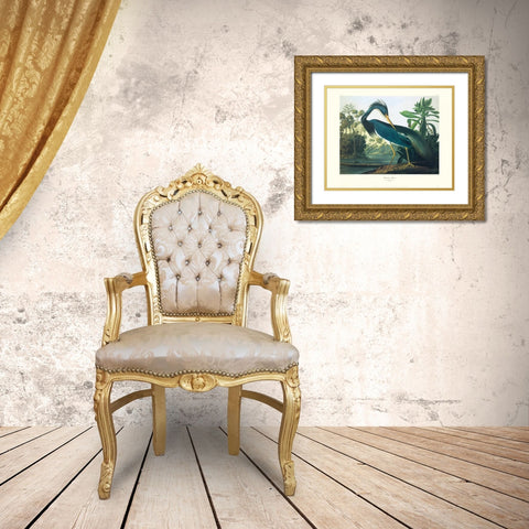 Louisiana Heron (decorative border) Gold Ornate Wood Framed Art Print with Double Matting by Audubon, John James