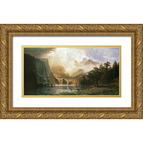 Sierra Nevada in California Gold Ornate Wood Framed Art Print with Double Matting by Bierstadt, Albert