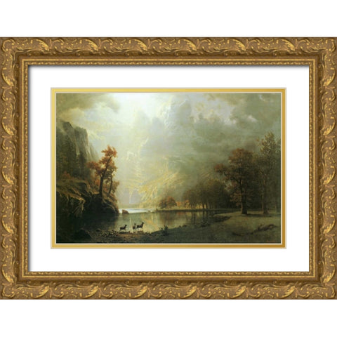 Sierra Nevada Morning Gold Ornate Wood Framed Art Print with Double Matting by Bierstadt, Albert