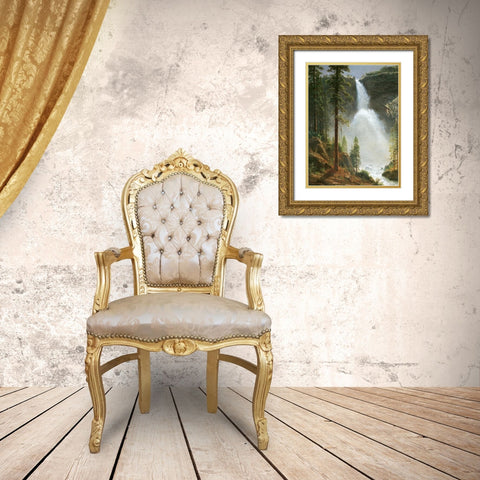 Nevada Falls Gold Ornate Wood Framed Art Print with Double Matting by Bierstadt, Albert