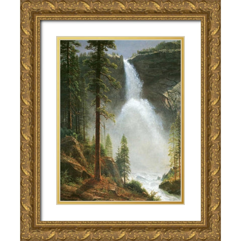 Nevada Falls Gold Ornate Wood Framed Art Print with Double Matting by Bierstadt, Albert