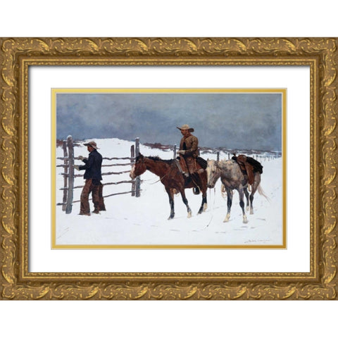 The Fall of the Cowboy Gold Ornate Wood Framed Art Print with Double Matting by Remington, Frederic