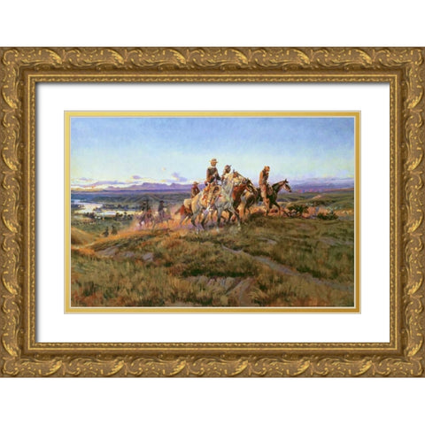 Men of the Open Range Gold Ornate Wood Framed Art Print with Double Matting by Russell, Charles M.