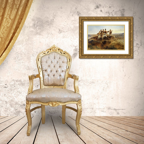 Signal Smoke Gold Ornate Wood Framed Art Print with Double Matting by Russell, Charles M.
