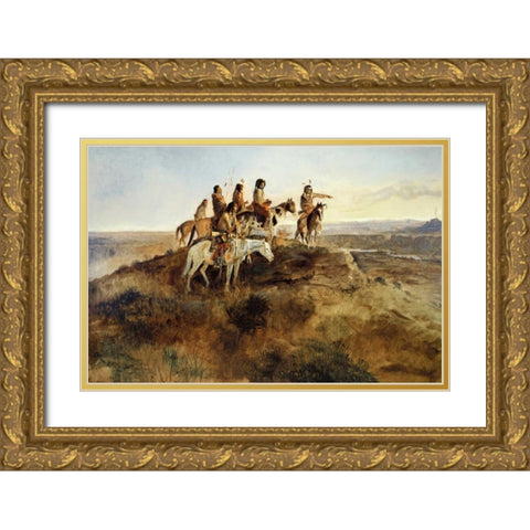 Signal Smoke Gold Ornate Wood Framed Art Print with Double Matting by Russell, Charles M.