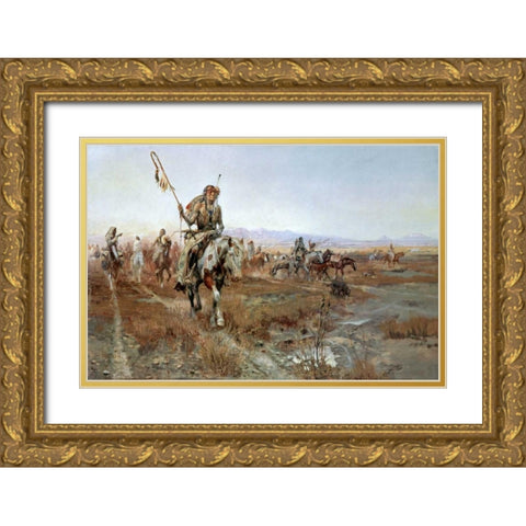 The Medicine Man Gold Ornate Wood Framed Art Print with Double Matting by Russell, Charles M.
