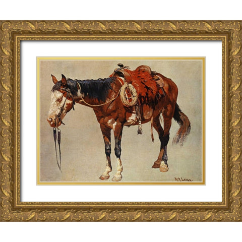 Navajo Pony Gold Ornate Wood Framed Art Print with Double Matting by Leigh, William R.
