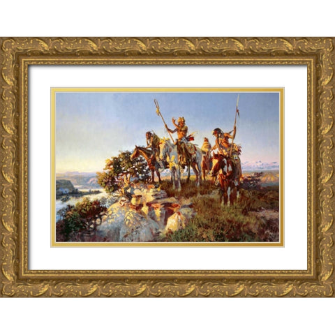 The Fire Boat Gold Ornate Wood Framed Art Print with Double Matting by Russell, Charles M.