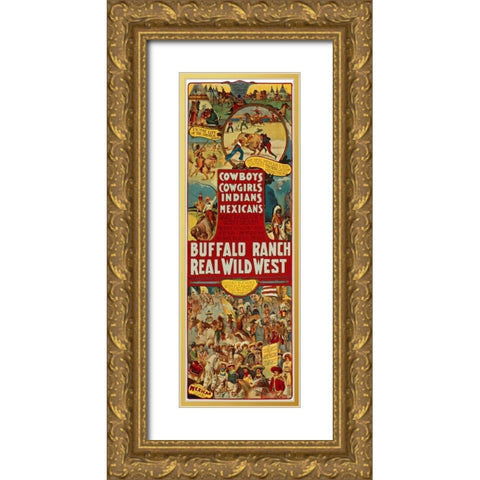 Cowboys, Cowgirls, Indians Gold Ornate Wood Framed Art Print with Double Matting by Anonymous