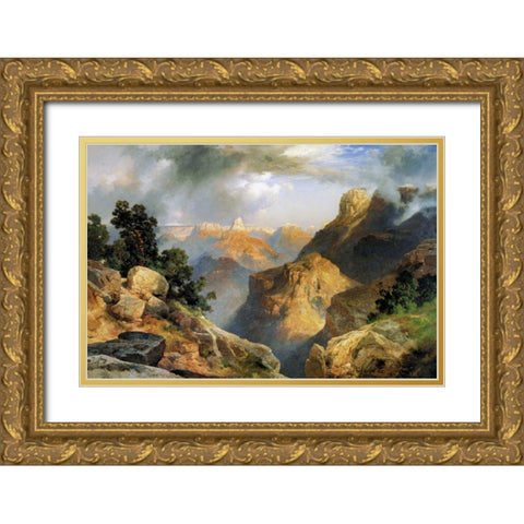 Grand Canyon Gold Ornate Wood Framed Art Print with Double Matting by Moran, Thomas