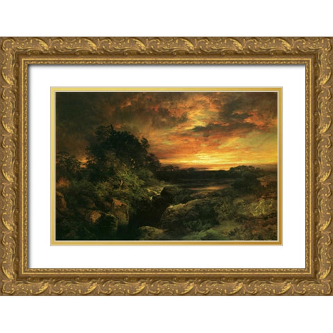 Arizona Sunset Near The Grand Canyon Gold Ornate Wood Framed Art Print with Double Matting by Moran, Thomas