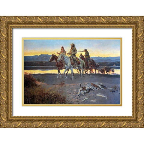 Carsons Men Gold Ornate Wood Framed Art Print with Double Matting by Russell, Charles M.