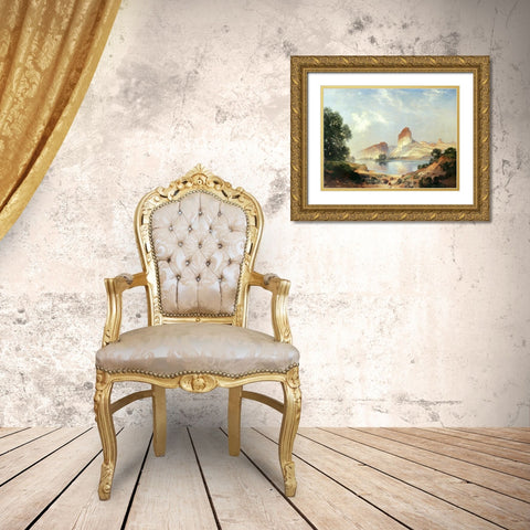 An Indian Paradise Gold Ornate Wood Framed Art Print with Double Matting by Moran, Thomas