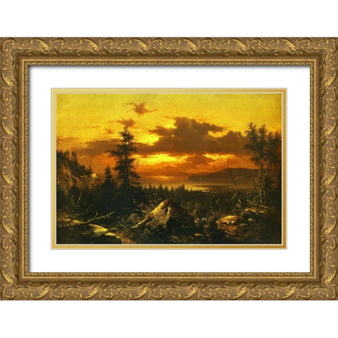 Sunset Glow Gold Ornate Wood Framed Art Print with Double Matting by Bierstadt, Albert