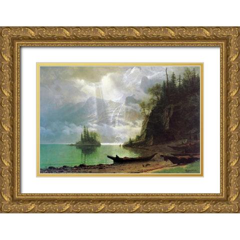 The Island Gold Ornate Wood Framed Art Print with Double Matting by Bierstadt, Albert