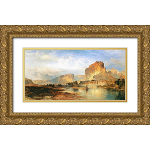 Cliffs of the Green River Gold Ornate Wood Framed Art Print with Double Matting by Moran, Thomas