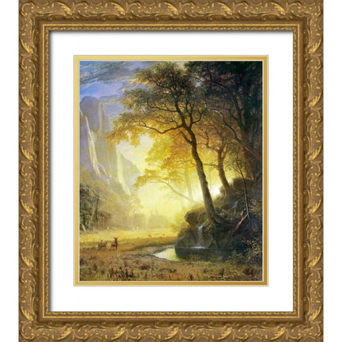 Hetch Hetchy Canyon Gold Ornate Wood Framed Art Print with Double Matting by Bierstadt, Albert