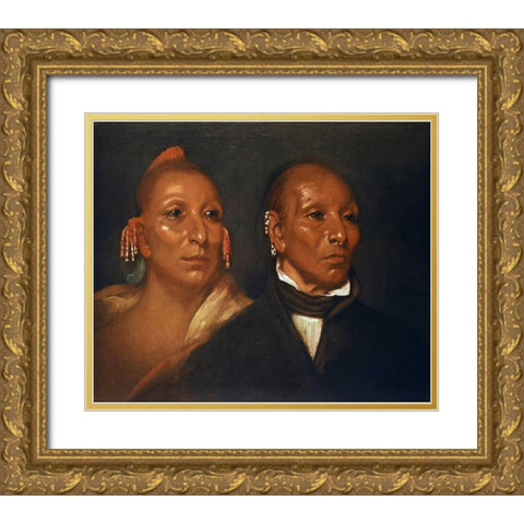 Blackhawk and his son Whirling Thunder Gold Ornate Wood Framed Art Print with Double Matting by Jarvis, J.W.