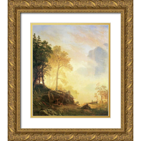 Merced River in Yosemite Gold Ornate Wood Framed Art Print with Double Matting by Bierstadt, Albert