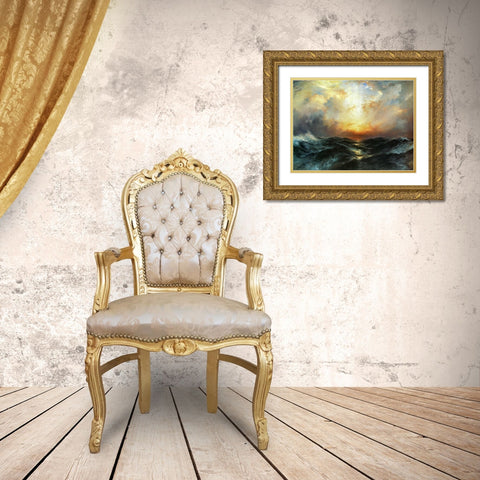 Seascape Gold Ornate Wood Framed Art Print with Double Matting by Moran, Thomas