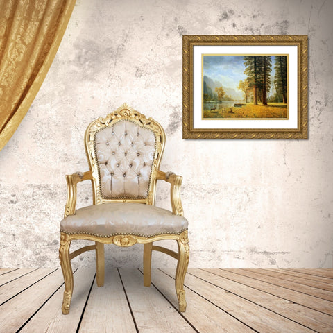 Hetch Hetchy Valley, California Gold Ornate Wood Framed Art Print with Double Matting by Bierstadt, Albert