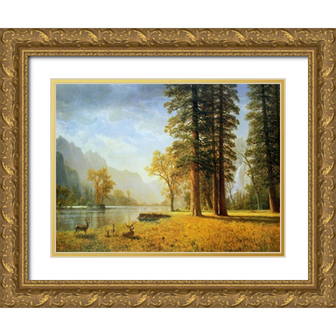 Hetch Hetchy Valley, California Gold Ornate Wood Framed Art Print with Double Matting by Bierstadt, Albert