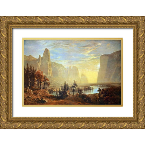 Yosemite Valley Gold Ornate Wood Framed Art Print with Double Matting by Bierstadt, Albert