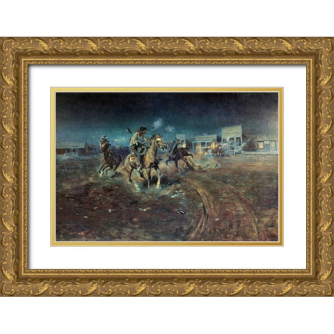 When Guns Speak Gold Ornate Wood Framed Art Print with Double Matting by Russell, Charles M.