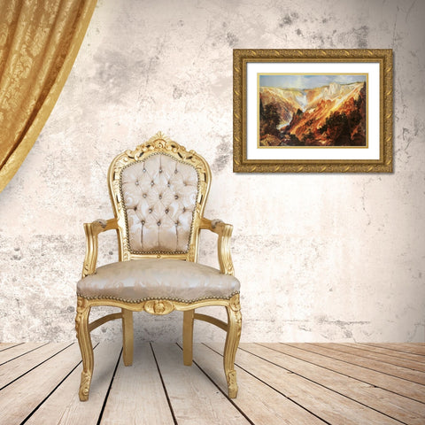 The Grand Canyon Of The Yellowstone Gold Ornate Wood Framed Art Print with Double Matting by Moran, Thomas