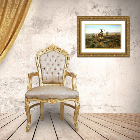 A Bad One Gold Ornate Wood Framed Art Print with Double Matting by Russell, Charles M.