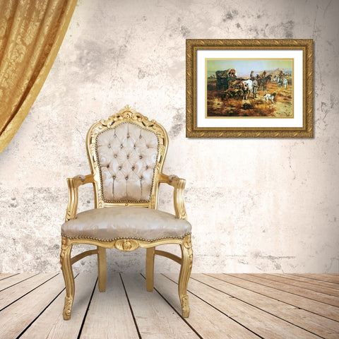A Doubtful Visitor Gold Ornate Wood Framed Art Print with Double Matting by Russell, Charles M.