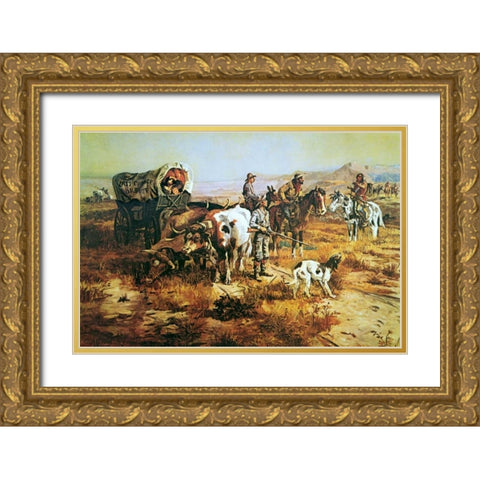 A Doubtful Visitor Gold Ornate Wood Framed Art Print with Double Matting by Russell, Charles M.