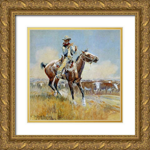 Beef for the Fighters Gold Ornate Wood Framed Art Print with Double Matting by Russell, Charles M.