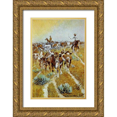 Texas Longhorns Gold Ornate Wood Framed Art Print with Double Matting by Seltzer, Olaf C.