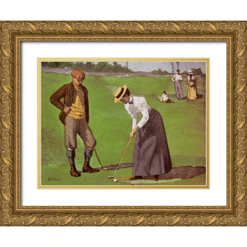Twosome Gold Ornate Wood Framed Art Print with Double Matting by Frost, Arthur Burdett